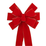 Ivory Brushed Velvet Gold Lame Backed Wire Edge Christmas Bow - Handcrafted in USA (8 inch bow)