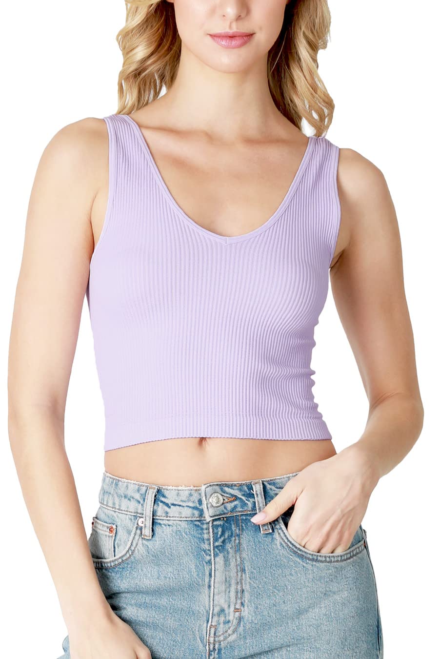 NIKIBIKI Women Seamless Reversible Ribbed Crop Top, Made in U.S.A, One Size