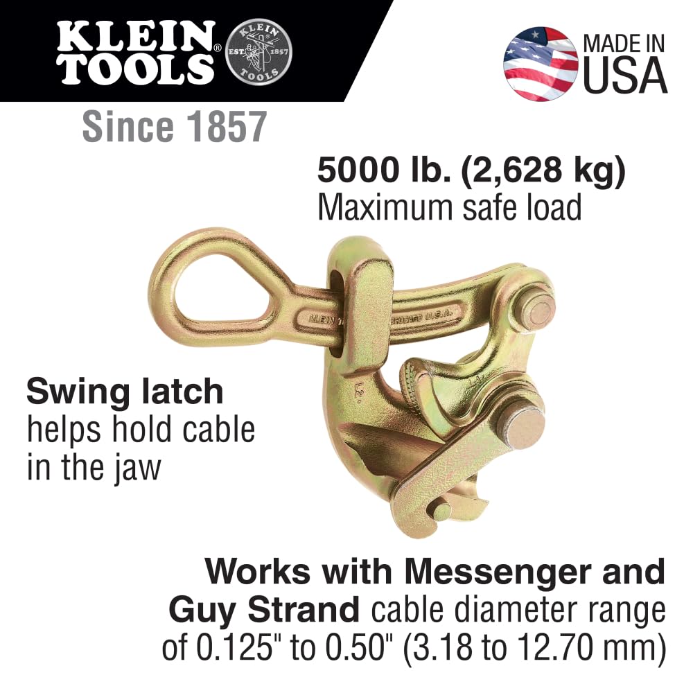 Klein Tools 1604-20L Grip, Made in USA, Haven's Grip Wire Pulling Tool with Swing Latch Wire to 0.125-Inch, Maximum 5000-Pound