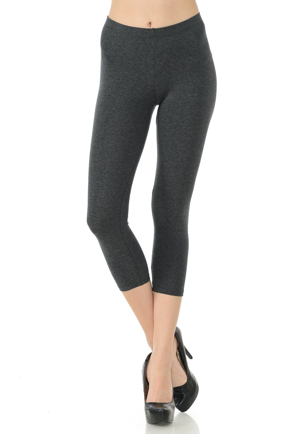 LeggingUSA Women's Solid Cotton Yoga Capri Leggings-Made in USA