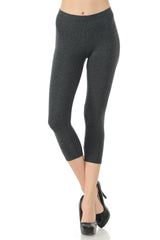 LeggingUSA Women's Solid Cotton Yoga Capri Leggings-Made in USA