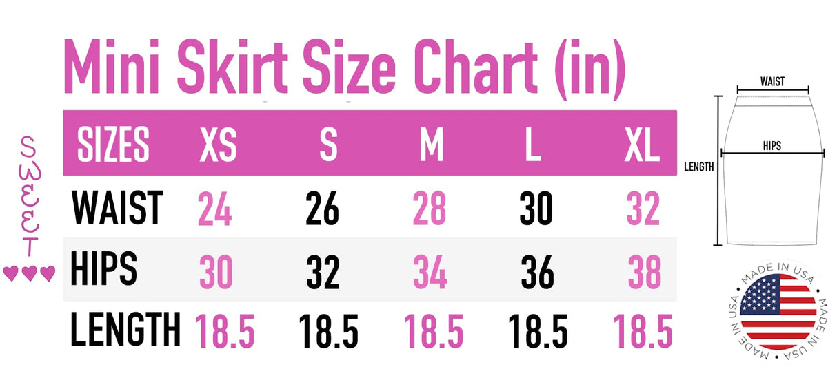 Sweet Hearts Mini Pencil Skirt for Women- Above Knee Silky Basic Bodycon Skirt Made in USA
