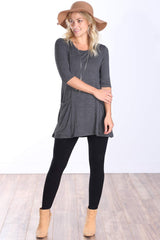 Popana Womens 3/4 Sleeve Tunic Top with Pockets - Made in USA Long Shirts to Wear with Leggings - Tunic Pullover for Women