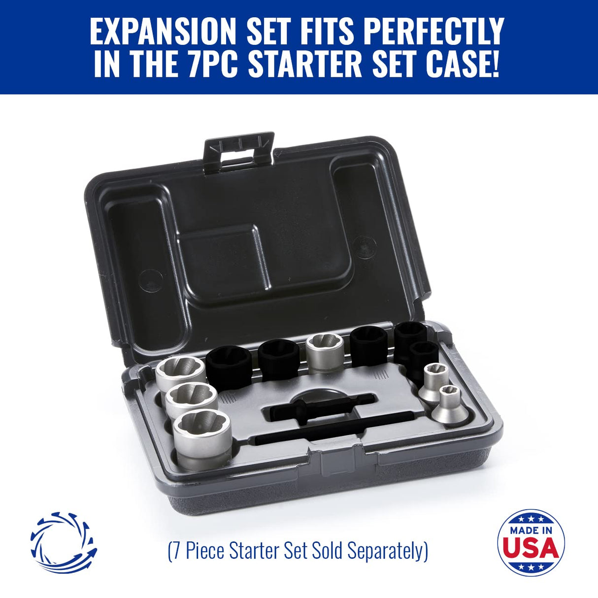 | Made in USA | Extraction Sockets | 6 Individual Sockets, impact grade | Remove frozen, rusted, stripped, rounded-off nuts, bolts & screws | American Drawn Steel