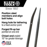 Klein Tools 3248 Round 7/8-Inch x 30-Inch Connecting Bar, Made in USA, Sleever Bar for Aligning, Prying and Chiseling