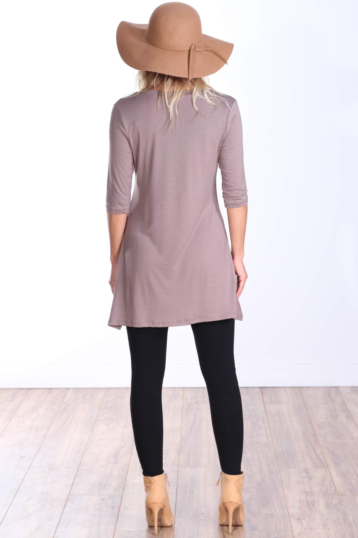 Popana Womens 3/4 Sleeve Tunic Top with Pockets - Made in USA Long Shirts to Wear with Leggings - Tunic Pullover for Women