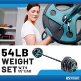 US Weight Barbell Weight Set for Home Gym with 55” padded Bar - Adjustable Weights for Exercise, Lifting, and to Build Muscle