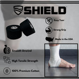 SHIELD | 3-Pack Black Athletic Tape – 1.5 Inches x 15 Yards - Made in USA, Easy Tear, Rigid, Very Strong. First aid, Injury- Athletic, Medical,Therapy Trainers