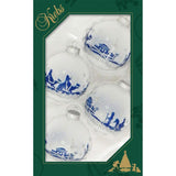 Glass Christmas Tree Ornaments - 67mm/2.625" [4 Pieces] Decorated Balls from Christmas by Krebs Seamless Hanging Holiday Decor (Frost with Blue & Silver Bethlehem Scene)