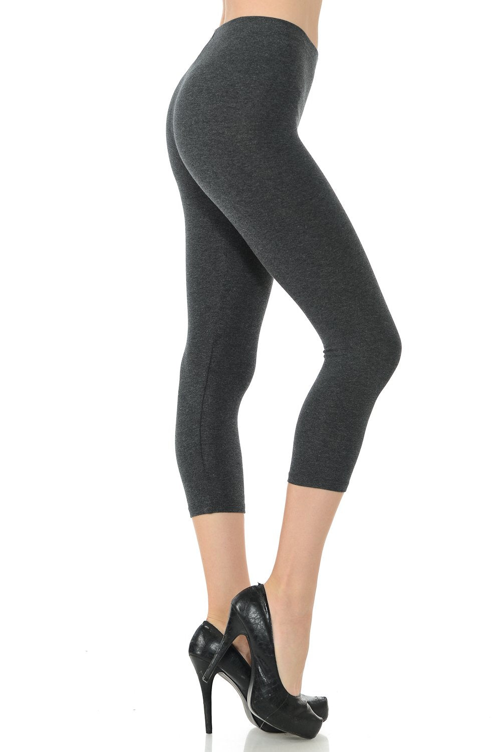 LeggingUSA Women's Solid Cotton Yoga Capri Leggings-Made in USA