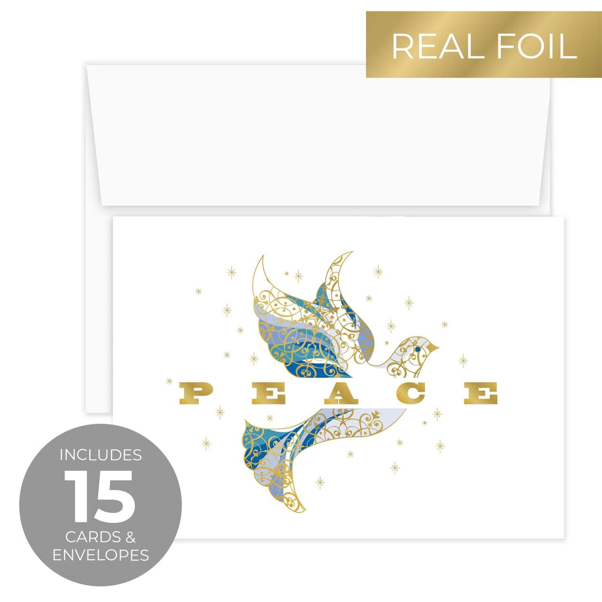 Masterpiece Sparkling Santa Christmas Cards / 16 Festive Holiday Cards Set With White Envelopes / 5 5/8" x 7 7/8" Winter Gold Foil Greeting Cards With Inside Verse/Made In The USA