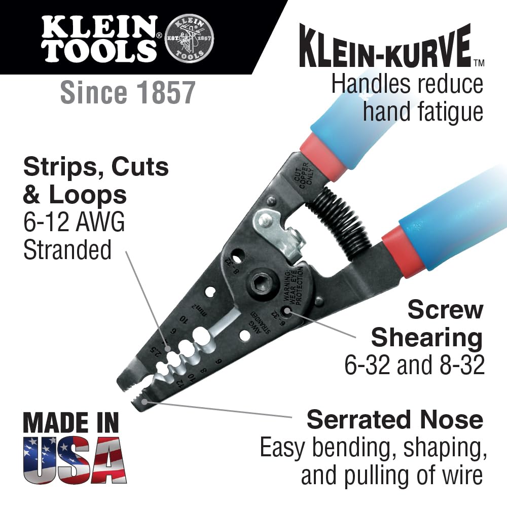 Klein Tools 11057 Wire Cutter / Wire Stripper, Made in USA, Heavy Duty Wire Cutter Stripper for 20-30 AWG Solid Wire and 22-32 AWG Stranded Wire