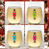 Set of 4 Shatterproof CUSTOM 16 oz Plastic Wine Glasses MADE in the USA (CHRISTMAS NUTCRAKERS)