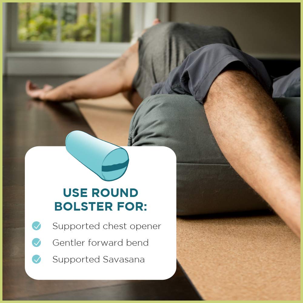 Bean Products Yoga Bolster - Made In The USA With Eco Friendly Materials - Round or Rectangular Support Cushions That Elevate Your Practice - Natural Cotton or Organic Hemp Cover