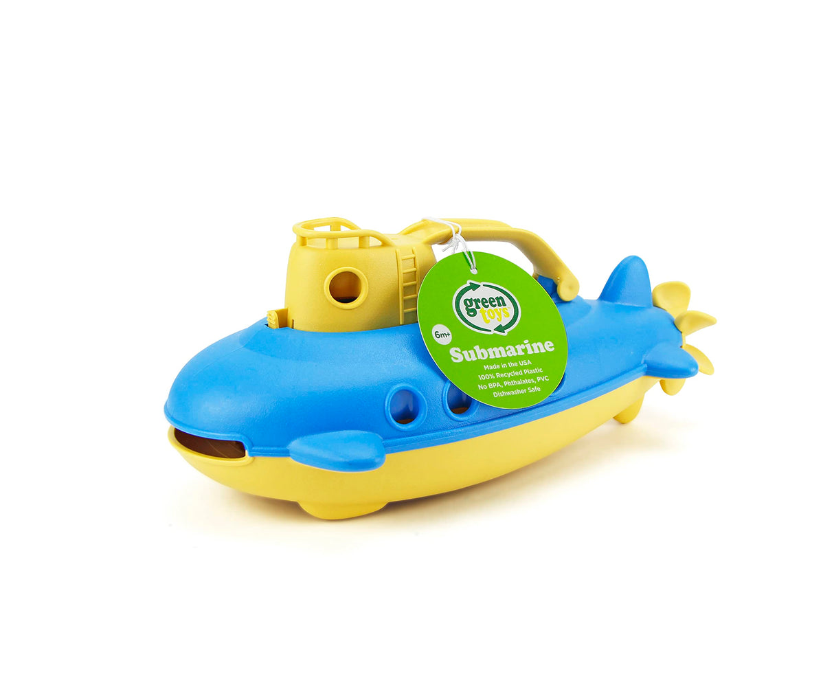 Green Toys Submarine in Yellow & blue - BPA Free, Phthalate Free, Bath Toy with Spinning Rear Propeller. Safe Toys for Toddlers, Babies