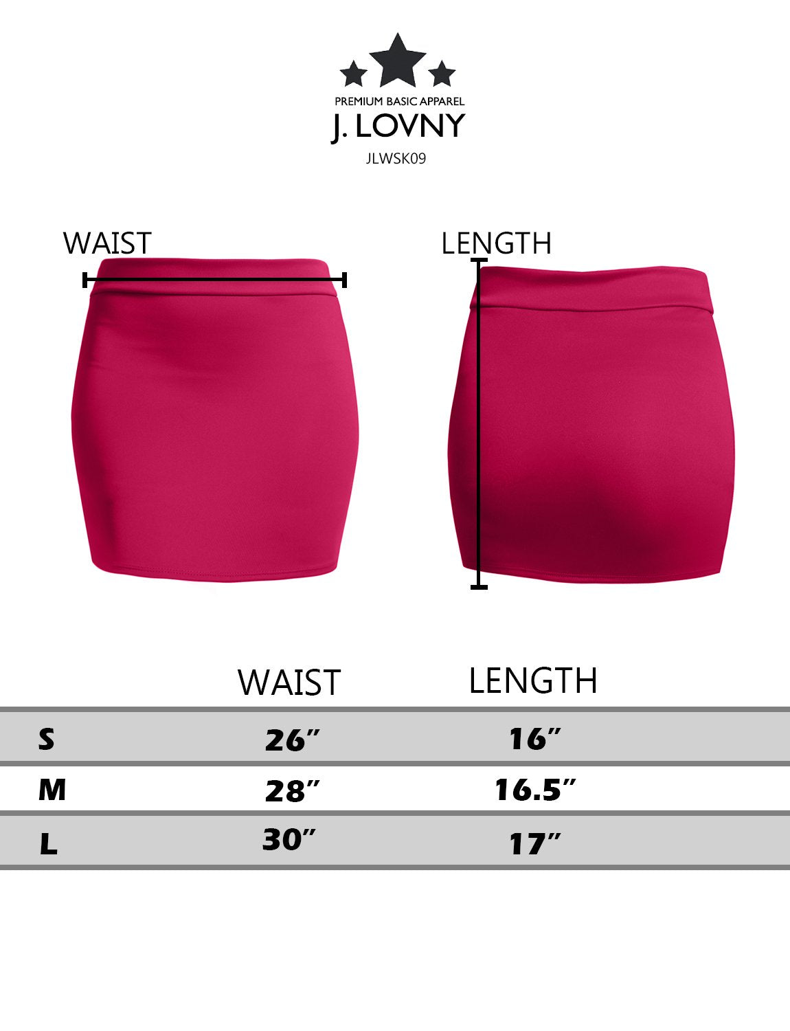 J. LOVNY Women's Elastic Waistband Stretch Bodycon Mini Length Pencil Skirt Made in USA