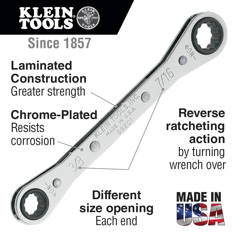 Klein Tools 68221 SAE Ratcheting Box Wrench Set, 5 Piece, 10 Sizes, Made in USA