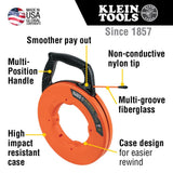 Klein Tools 56383 Non-Conductive 100-Foot Electrical Fish Tape, Multi-Groove Fiberglass Wire Puller with Nylon Tip, Optimized Housing and Handle