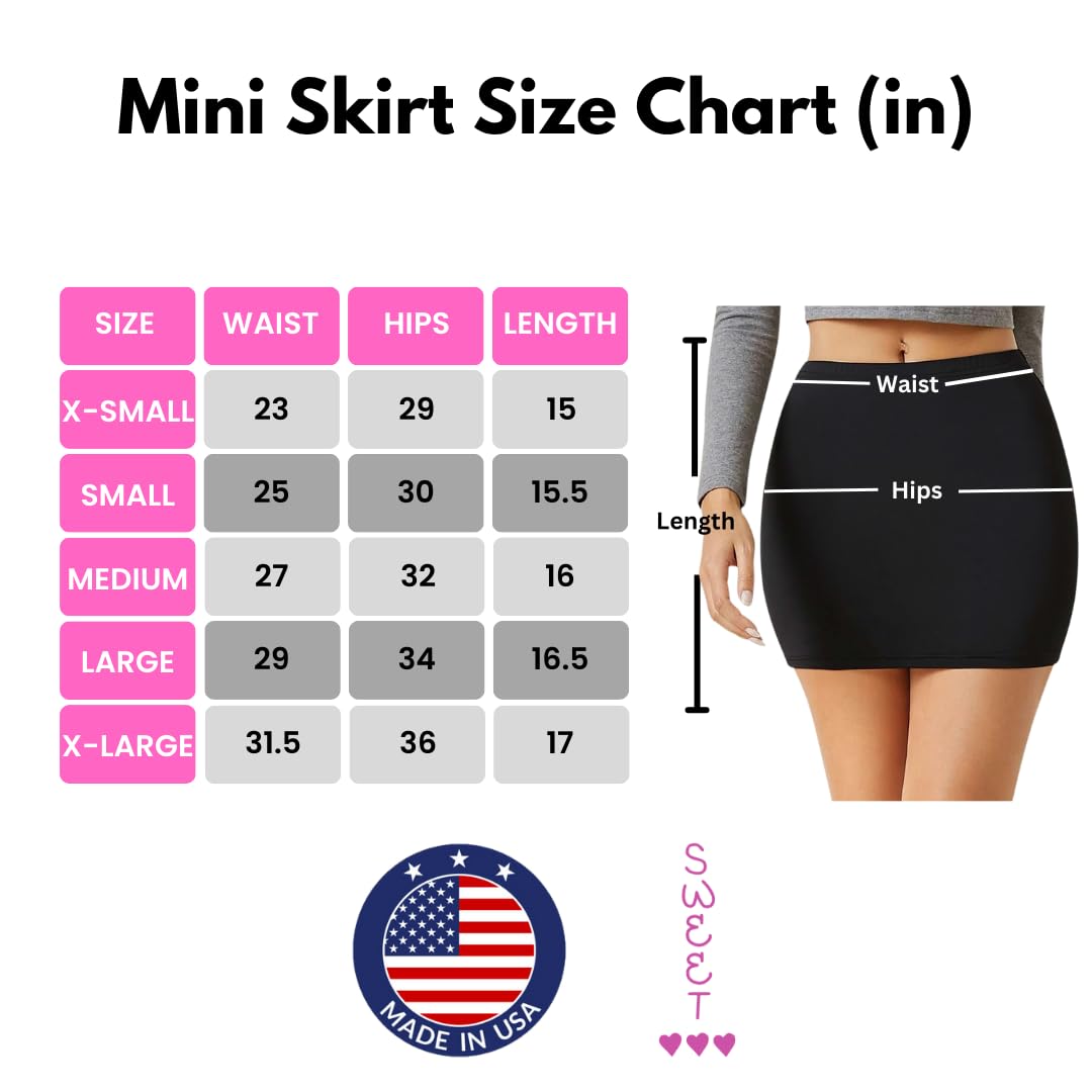 Sweet Hearts Womens Elastic Waist Mini Pencil Skirt - Cotton High Waist Above Knee Basic Bodycon Short Skirt Made in USA