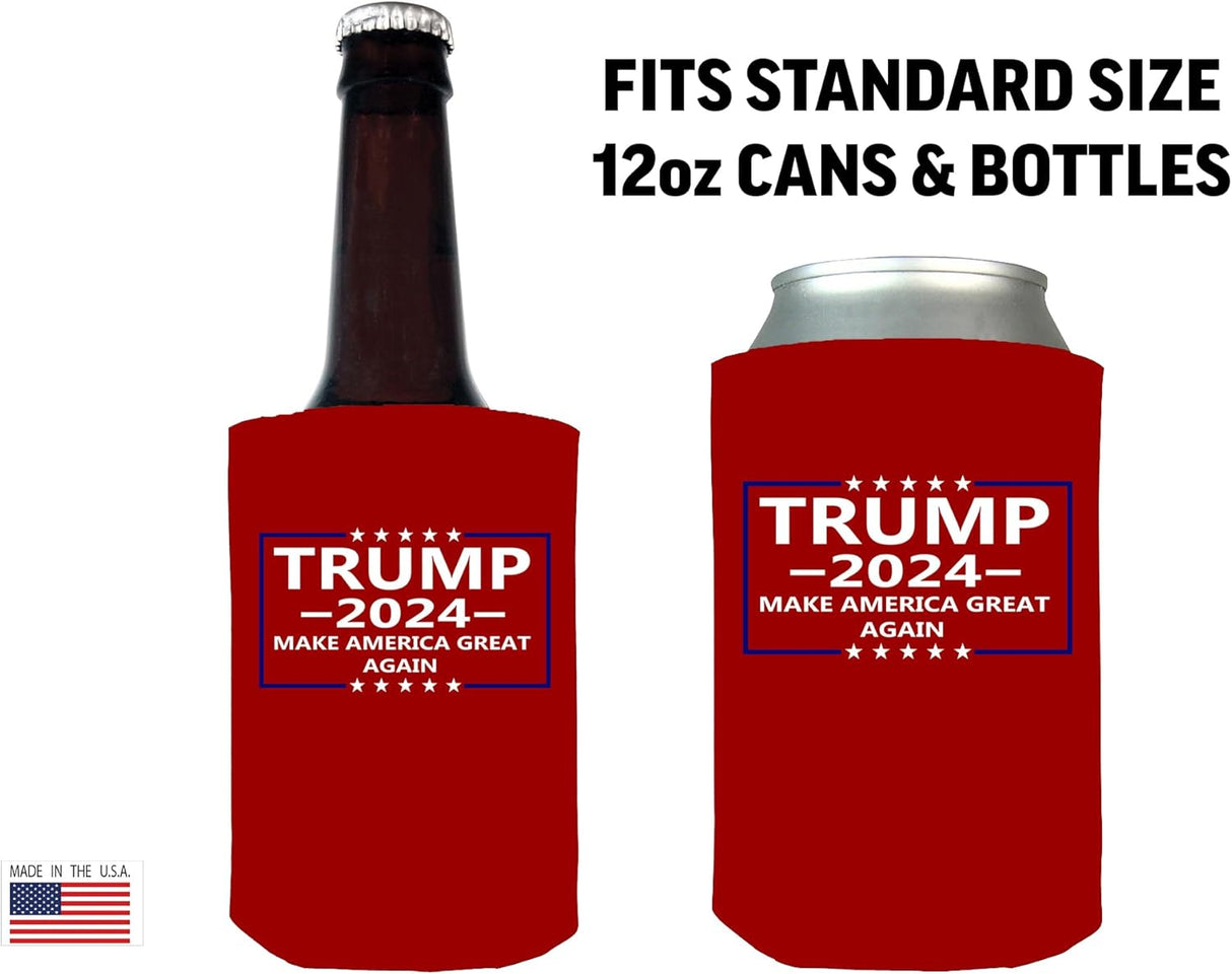 Trump Red Make America Great Again MAGA Flag Neoprene Collapsible Beer Can Bottle Beverage Cooler Sleeves 2 Pack