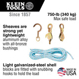 Klein Tools 1802-30S Block and Tackle with Cat. No. 268 Block, Made in USA