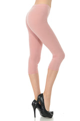 LeggingUSA Women's Solid Cotton Yoga Capri Leggings-Made in USA