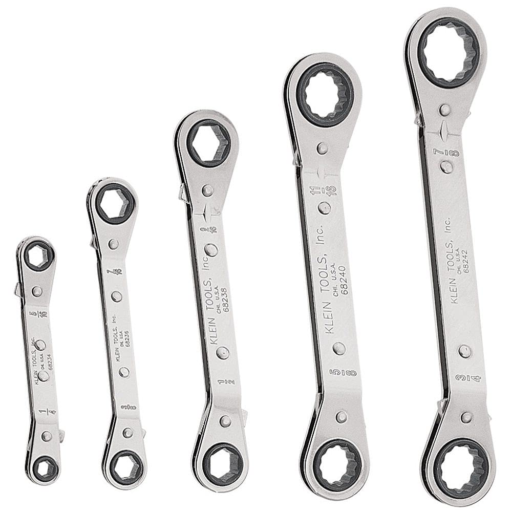 Klein Tools 68244 Fully Reversible Ratcheting Offset Box Wrench Set, 3-Piece, Made in USA