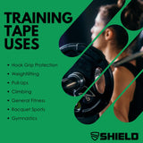 SHIELD | Weightlifting Tape - Made in USA, Hook Grip, Cross-Training, WOD Grip Tape 3-Pack– Durable, Non-Slip, Comfortable Stretchy Athletic Tape – Thumb, Wrist, Finger Protection (Pink)