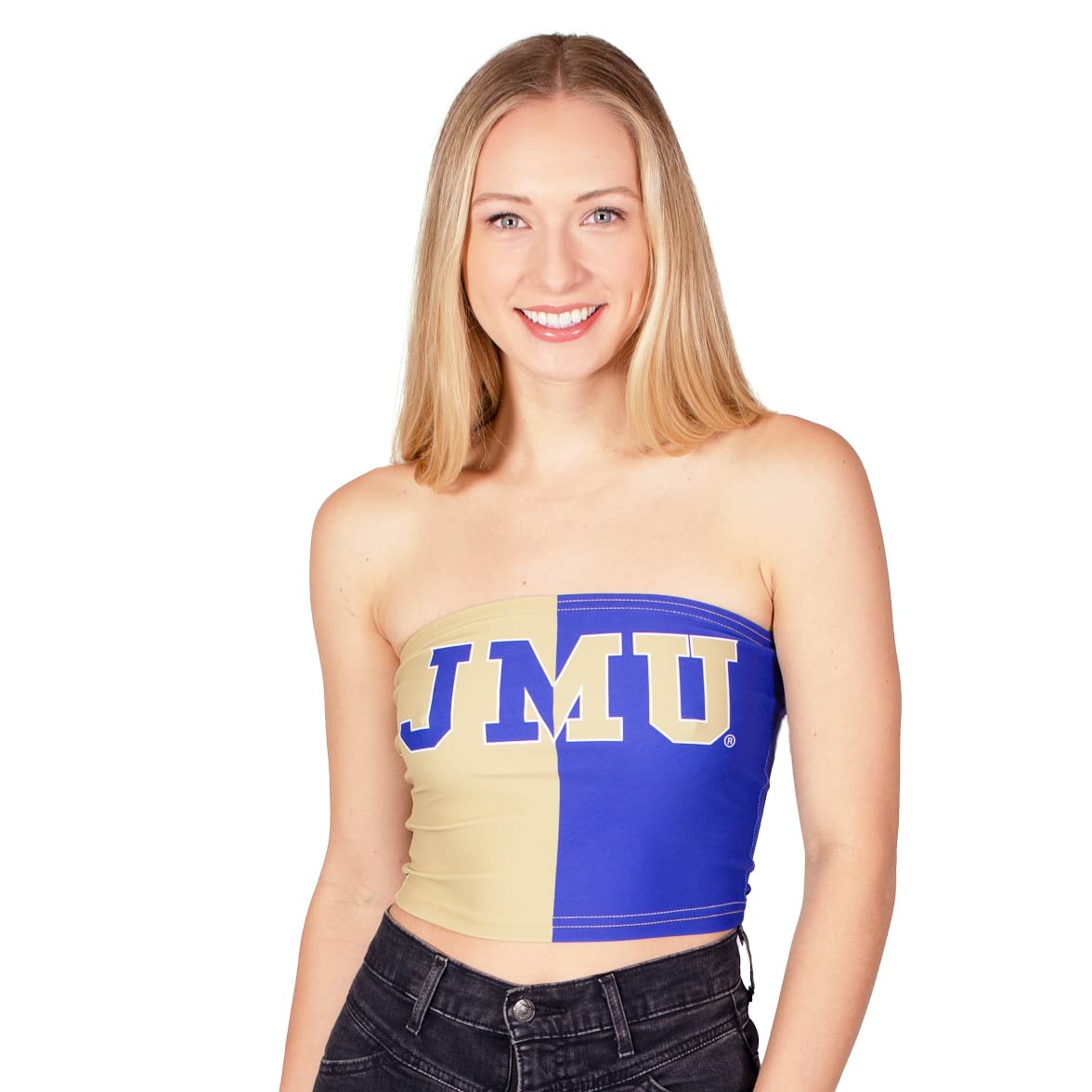 Lojobands Women's Tailgate Outfit College Two Tone Color Block Tube Top Made in USA One Size Fits Most
