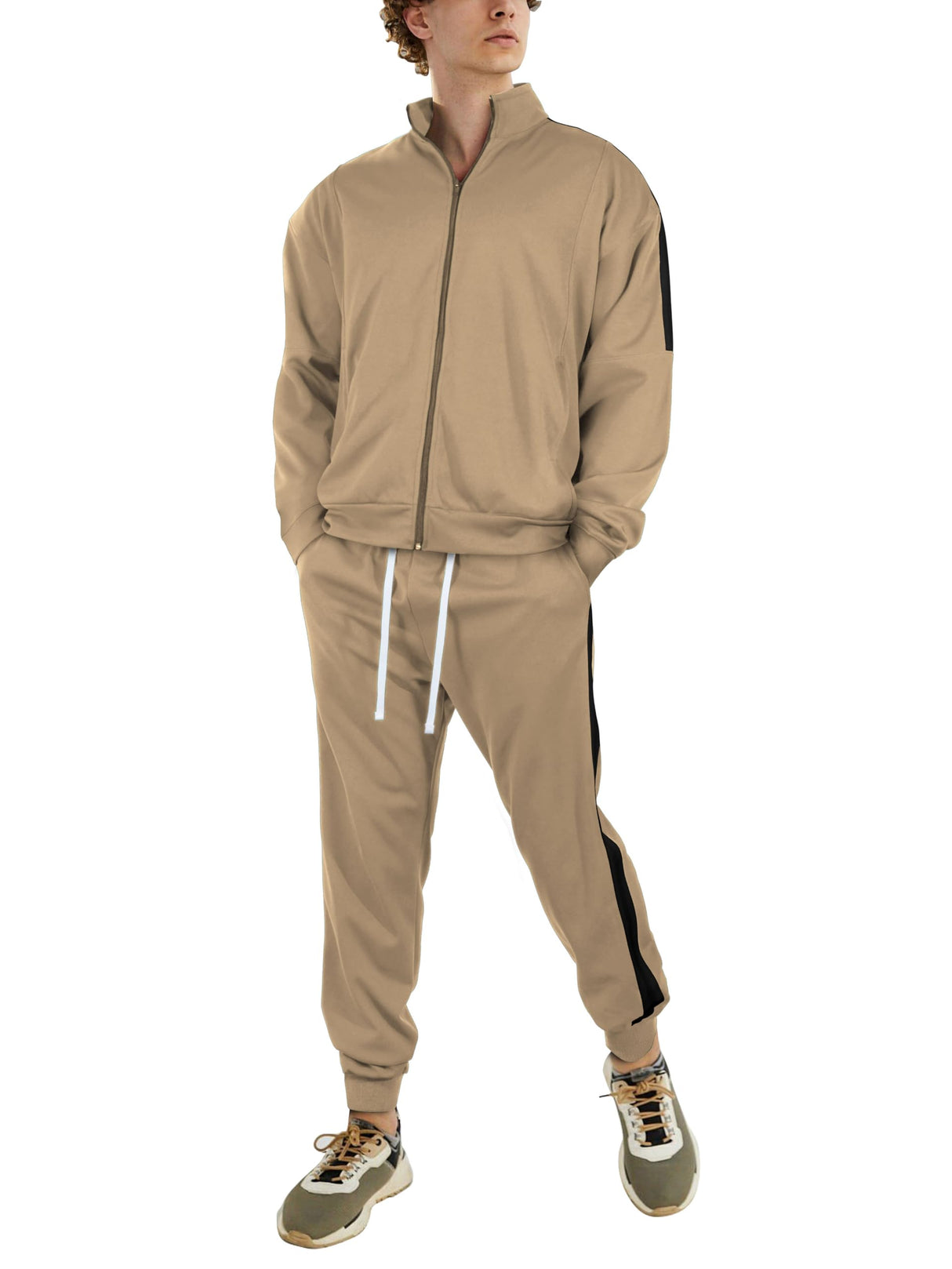 Hat and Beyond Mens Made in USA Premium Track Jacket & Pants Striped Sweatsuit Athletic Casual Essentials Gym