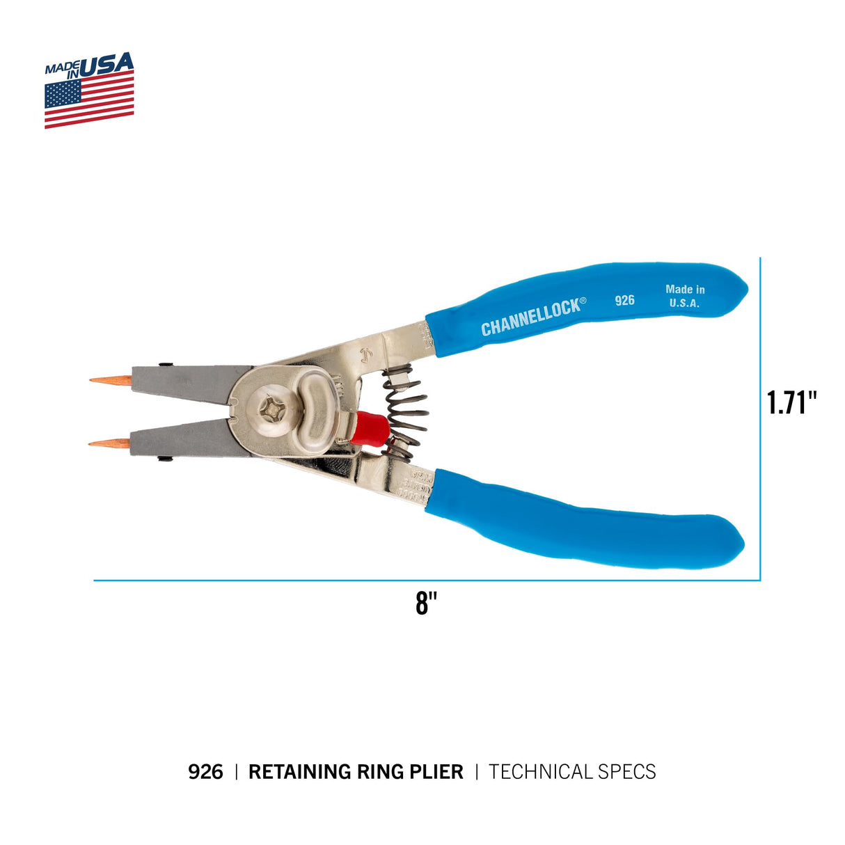 Channellock 927 8-Inch Snap Ring Plier | Precision Circlip Retaining Ring Pliers | Includes 5 Pairs of Interchangeable Tips | Made in the USA