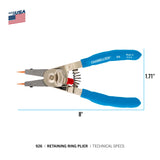 Channellock 927 8-Inch Snap Ring Plier | Precision Circlip Retaining Ring Pliers | Includes 5 Pairs of Interchangeable Tips | Made in the USA