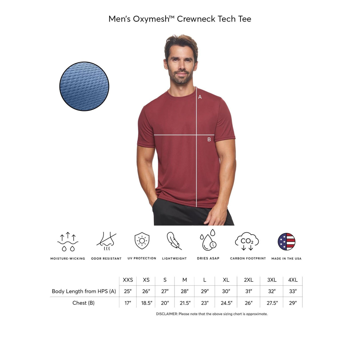 Expert Brand USA-Made Men's Oxymesh Crewneck Short Sleeve Active T-Shirt for Sports Hiking Running Gym