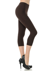 LeggingUSA Women's Solid Cotton Yoga Capri Leggings-Made in USA