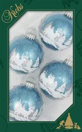 Glass Christmas Tree Ornaments - 67mm/2.625" [4 Pieces] Decorated Balls from Christmas by Krebs Seamless Hanging Holiday Decor (Frost with Blue & Silver Bethlehem Scene)