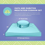 Bean's ZAFU + ZABUTON Meditation Set - Round Buckwheat Filled ZAFU Pillow + Large Cotton Filled ZABUTON Floor Pad - Forest Green Cotton Canvas - Traditional Tibetan Zen Mdfulness Seat Kit - Made USA