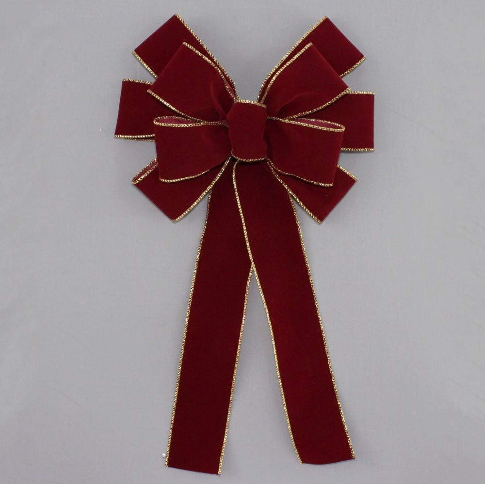 Ivory Brushed Velvet Gold Lame Backed Wire Edge Christmas Bow - Handcrafted in USA (8 inch bow)