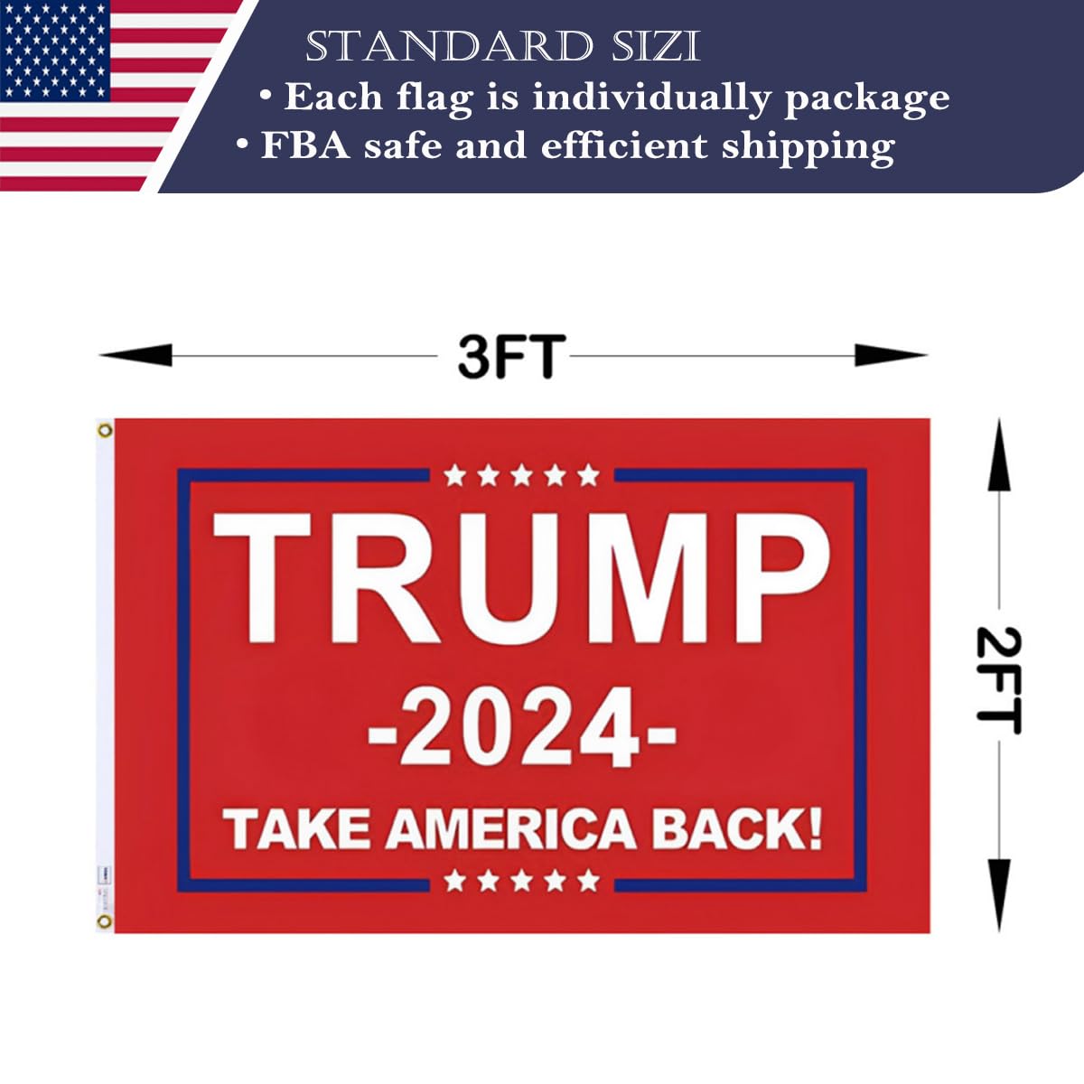 Double Sided Red Trump 2024 Flag 3x5 Made in USA Outdoor Heavy Duty 3 Ply Polyester Trump Take America Back Flag with White Starting Tape and 2 Brass Grommets