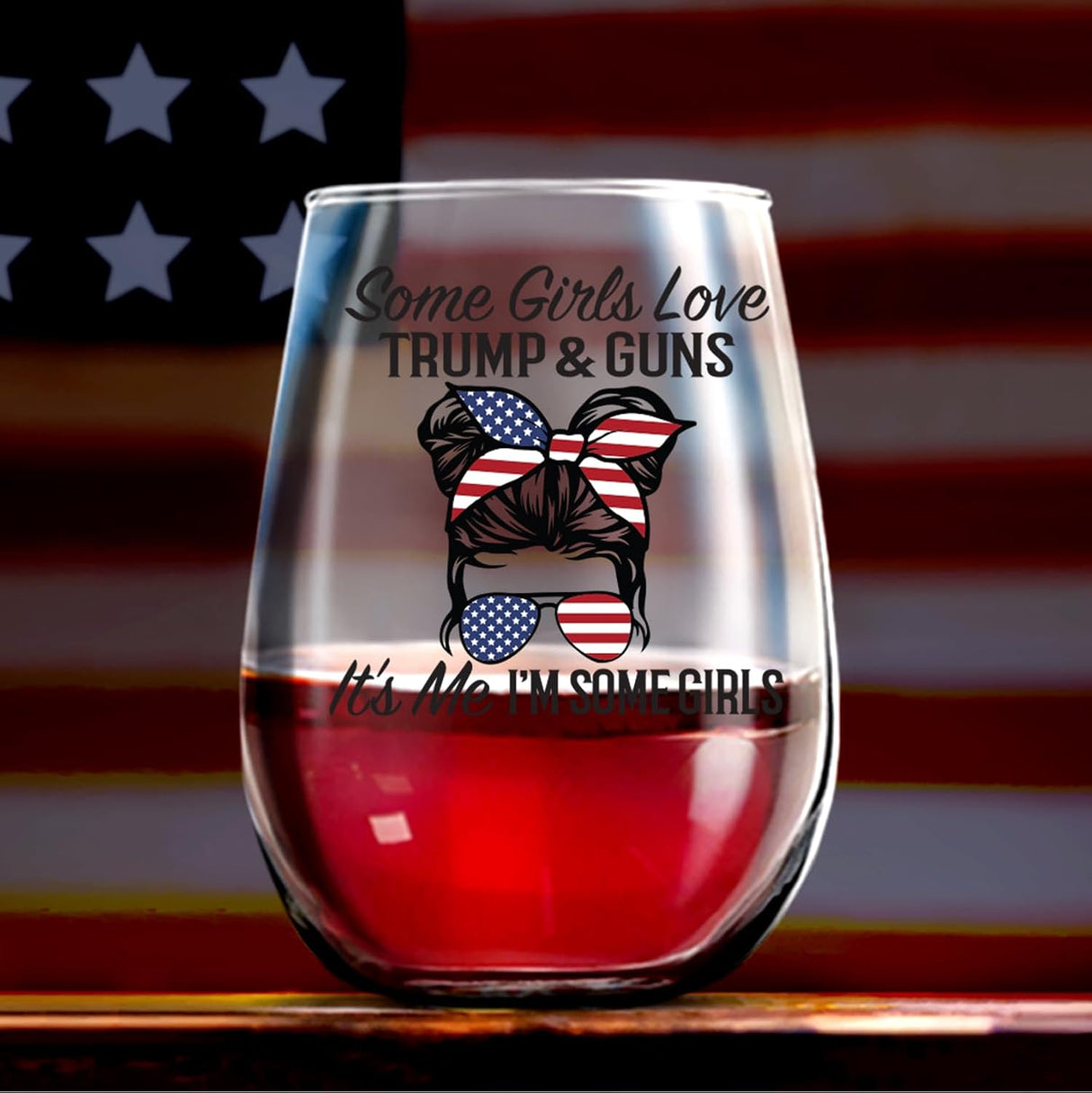 I'm a Trump Girl 15 OZ Stemless Wine Glass Maga Merch Trump Novelty Wine Glass for Wife, Wine Glass Gift for Mother from Daugther, Gift for Wine Lover