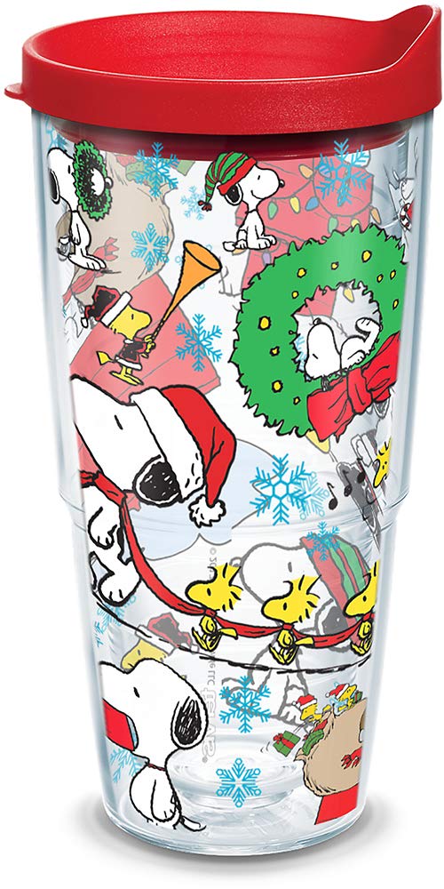 Tervis Peanuts Christmas Collage Made in USA Double Walled Insulated Tumbler Travel Cup Keeps Drinks Cold & Hot, 24oz, Classic