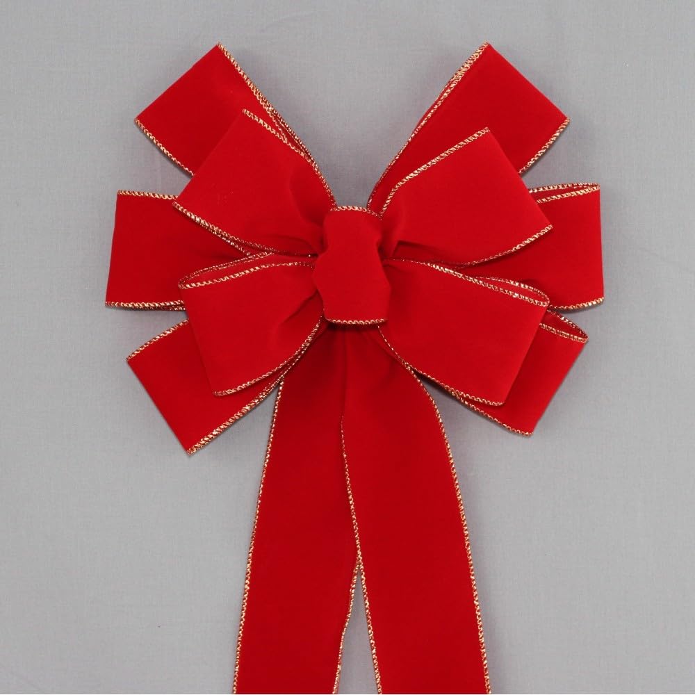 Ivory Brushed Velvet Gold Lame Backed Wire Edge Christmas Bow - Handcrafted in USA (8 inch bow)