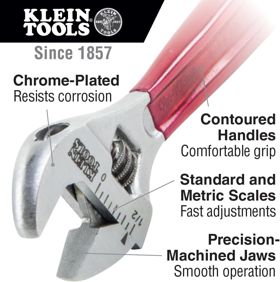 Klein Tools 507-8 Adjustable Wrench, Extra Capacity Jaw Forged Drive Wrench with High Polish Chrome Finish, 8-Inch