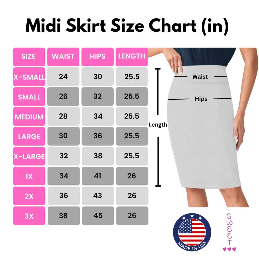 Sweet Hearts Pencil Skirt for Women- Regular & Plus Size- Below Knee Office Work Bodycon Midi Skirt Made in USA