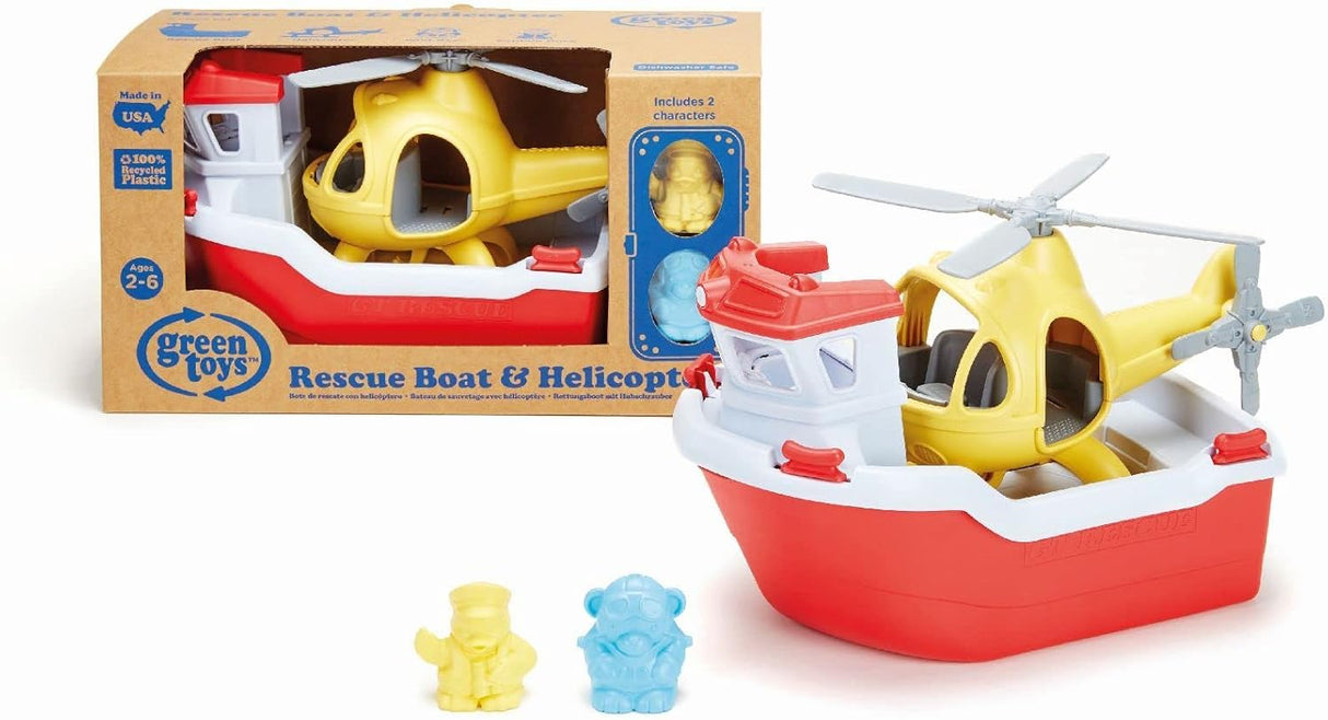 Green Toys Rescue Boat with Helicopter Red, 1 EA