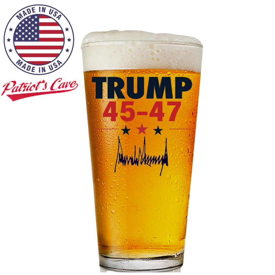 Trump 2024 16 OZ Pint Glass | Gift Box Included | Will Not Fade & Made In USA & Dishwasher Safe | Patriotic Gift for Dad, Beer Gift for Husband, Maga Trump Merch