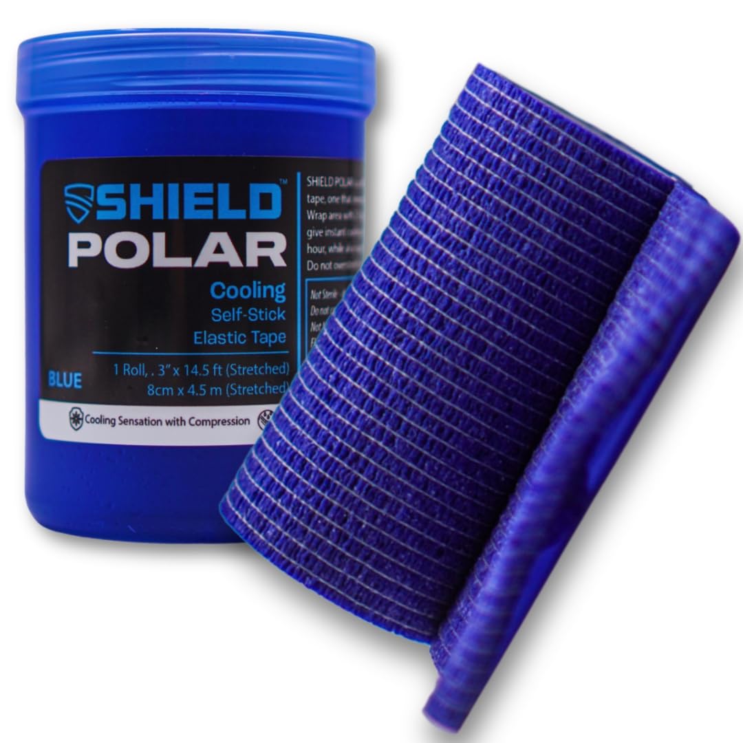 SHIELD Polar | Cooling Compress Bandage Wrap, Instant Cold Compression, Athletic Tape for Muscle Pain and Swelling, No Refrigeration Needed, Blue