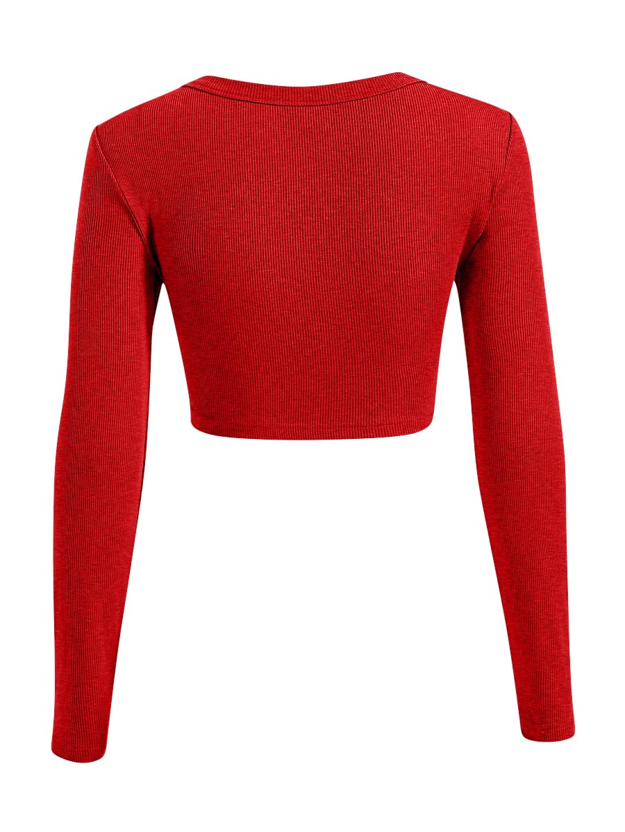 Sweet Hearts Long Sleeve Crop Tops for Women- Ribbed Cute Cropped Top Square Neck Casual Basic Shirt Made in USA