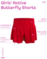 Sweet Hearts Girls' Active Skort - 2 Pack Flowy Butterfly Shorts with Spandex Lining - Athletic Skirt for Girls, Made in USA