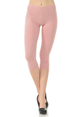 LeggingUSA Women's Solid Cotton Yoga Capri Leggings-Made in USA