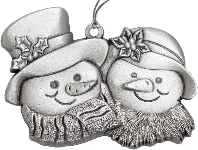 Indiana Metal Craft Snow Couple Pewter Christmas Ornament. Made in USA